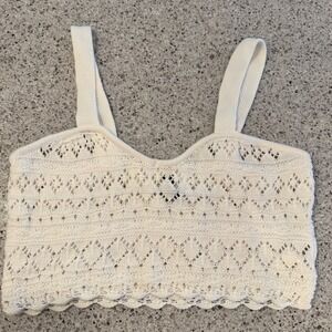 HM Divided Knit Crop Tank Top Womens Size M White Pointelle Boho Coastal Indie